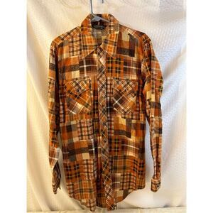 JC Penny western shirt vintage stall A 15-15.5 neck plaid brown flannel sport 10